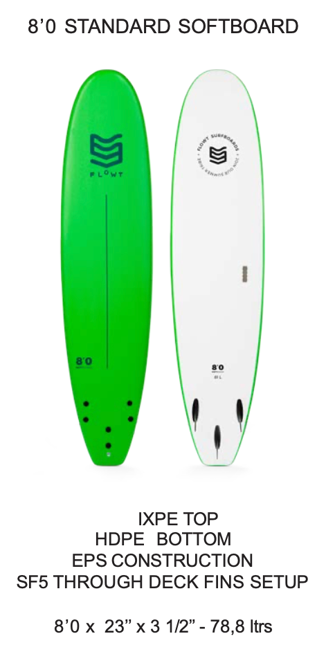 8'0 Standard Softboard | Flowt Surfboards
