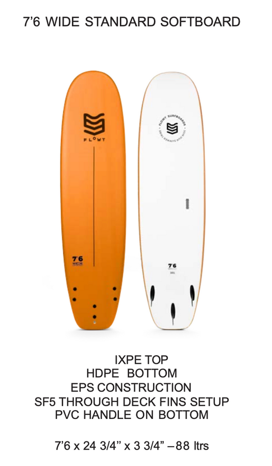 7'6 Wide Standard Softboard | Flowt Surfboards