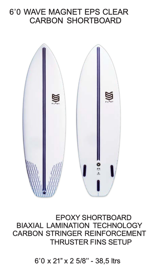 6'0 Wave Magnet EPS Clear Carbon Shortboard | Flowt Surfboards