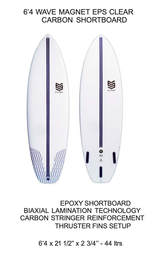 6'4 Wave Magnet EPS Clear Carbon Shortboard | Flowt Surfboards