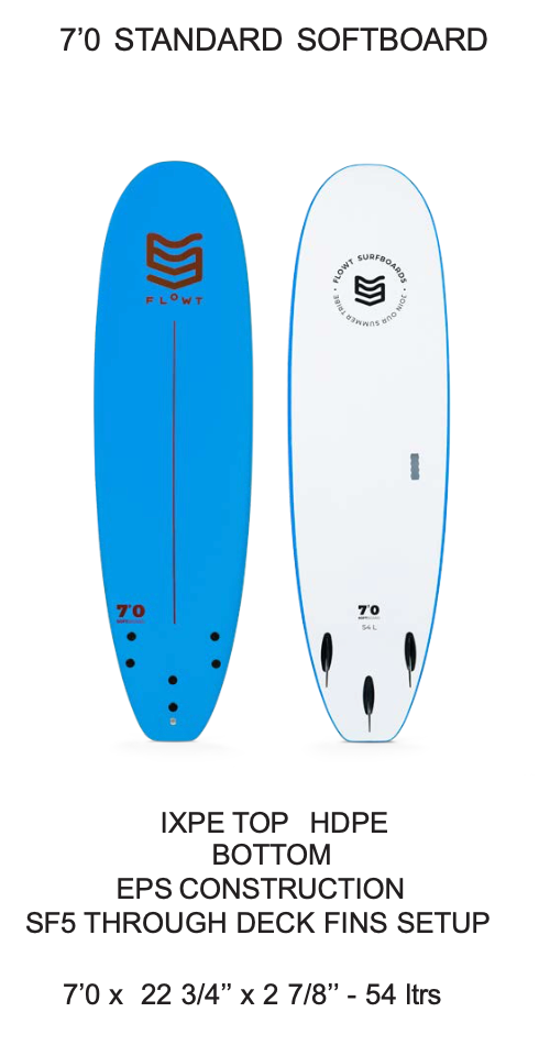7'0 Standard Softboard Blue | Flowt Surfboards